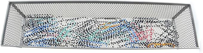 HAHIYO Stackable Mesh Tray Cup 12 x 3 x 2 inches Sturdy Container for Desk Drawer Organizer Collection for Home Office School kitchen Soft Foam Feet No Sharp Edges 2 Pack Silver