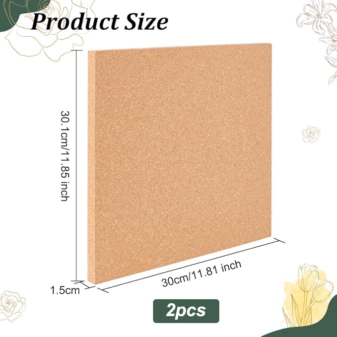 OLYCRAFT 2Pcs Square Cork Bulletin Boards 11.8x11.8 Inch Wood Cork Board 0.6 Inch Thick Square Wooden Board Tiles for Wall Decoration Party and DIY Crafts Supplies