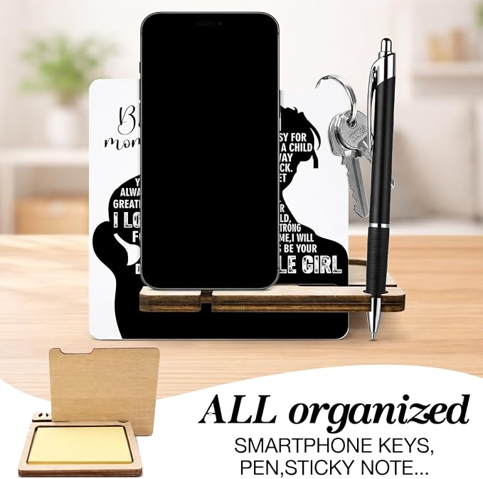 Mother's Day Appreciation Gift - Multi-functional Desk Organizer - Motivational Best Mom wooden Sign for Office Desk Shelf Decor