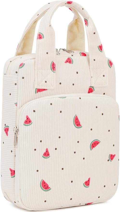 DSIUE Kids Bible Cover Case Gilrs Corduroy Bible Carrying Case Book Holder/Carrier/Bag with Handle and Pockets, Watermelon Beige