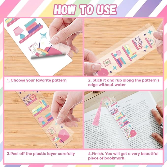 Peacoblue 30pcs UV DTF Bookmarks Transfer Stickers Wraps Candy Color Bookshelf for Women Men Reading, Waterproof Bookmarkers Decal(No Blank Bookmarks) for Acrylic Plastic Metal Blank Bookmark