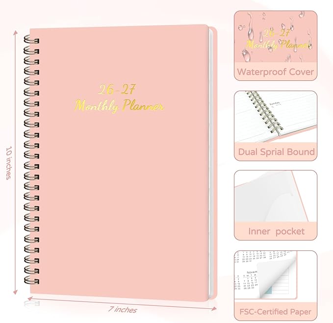 Monthly Planner 2026-2027, 2 Year Calendar 2026-2027 (Jan 2026 - Dec 2027), 7" x 10", 26-27 Monthly Calendar Planner, 24-Month Planning Book for Home School Office Supplies