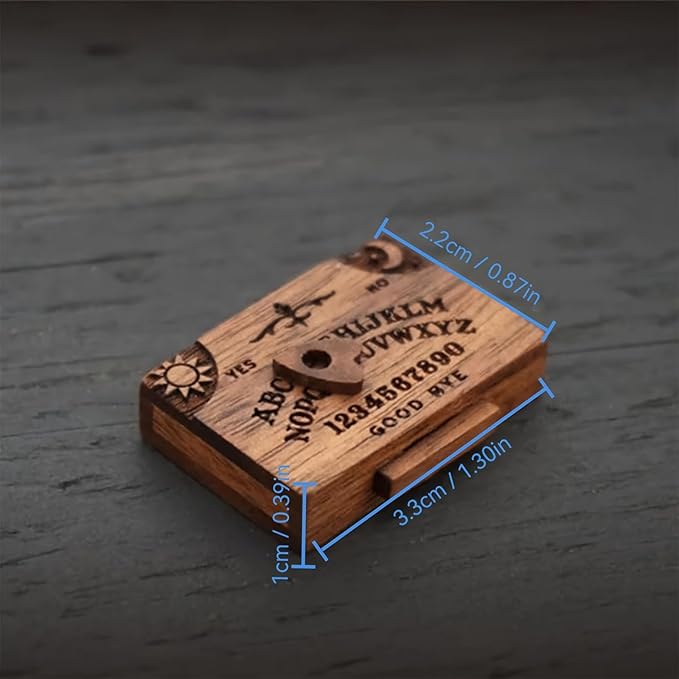 Veloshine Wooden Mini Spirit Board with Storage Drawer, Gothic Letters and Numbers, Sunburst Design, Decorative Ouija-Style Home Ornament