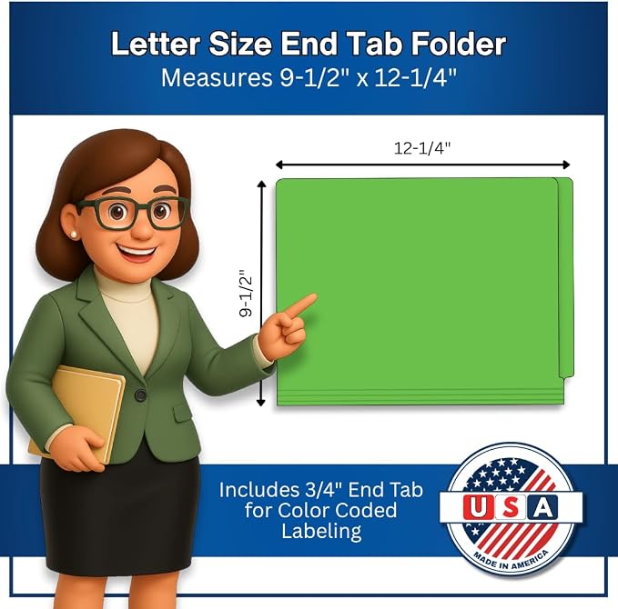 Green File Folders, Doctor Stuff, Letter Size Reinforced End Tab Folder, 14 pt Stock, Box of 50
