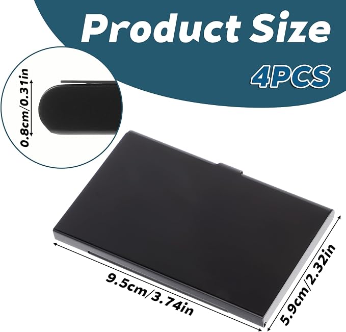 4 Pack Metal Business Card Holder Case Slim Business Card Case Professional Busineses Holder Cases Pocket Metal Cases Purse Name Cards Holders Credit Cards Organizer with Buckle Style Shut