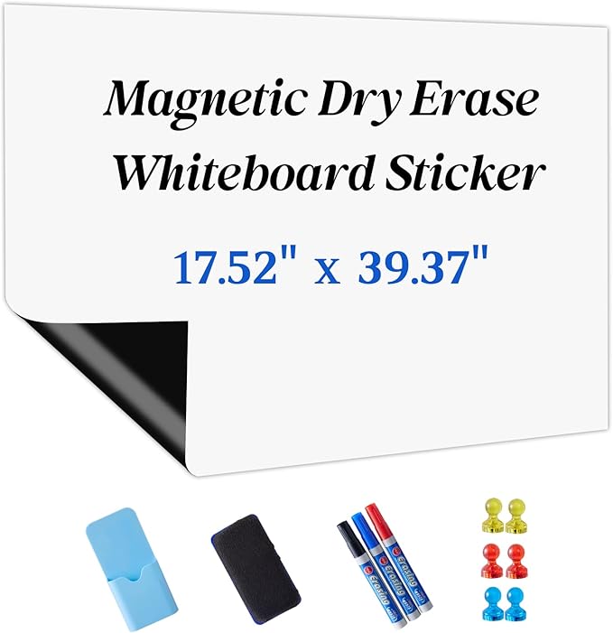 Magnetic Whiteboard Contact Paper Adhesive 17.52" x 39.37", Dry Erase White Board for Wall, White Board Sticker Easy to Write and Clean Magnet Board for Classroom Office Home