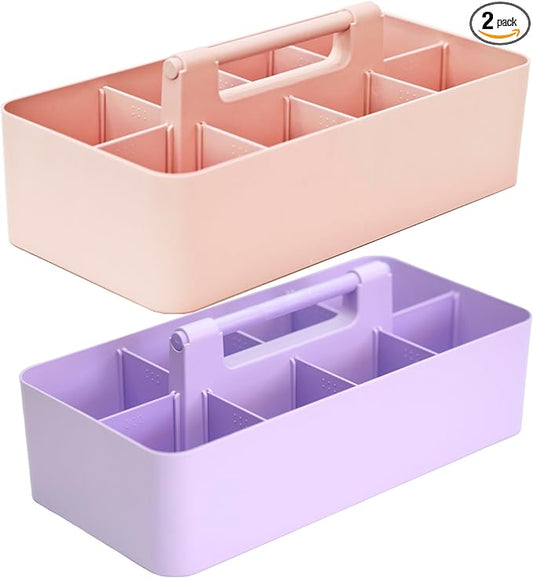 Portable Caddy - Stackable Plastic Organizer with Handle | Desk, Makeup, Dorm, Classroom Art Organizer (Made In Usa) (Indie Pink/Lavender)