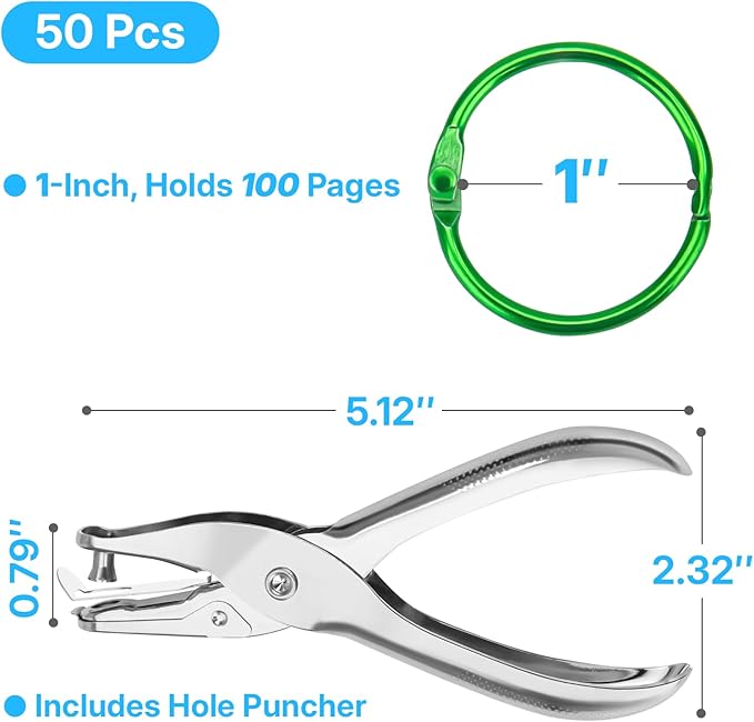 OWLKELA 1 Inch Binder Rings (50 Pack), Office Book Rings, Loose Leaf Rings, Metallic Assorted Colors, Ideal for Crafts, Documents, Photos, and Scrapbooking