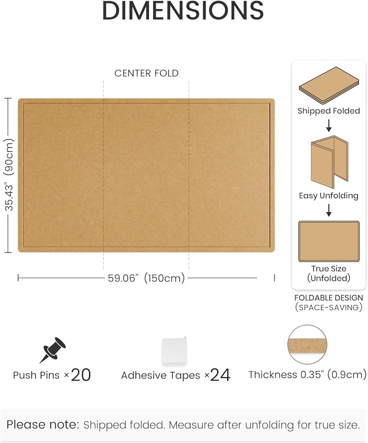 Fluxnara Bulletin Board,Cork Board Alternative with Safe Removable Adhesive Tabs, Foldable Felt Pin Board for Home Office, Classroom, Bedroom,Entryway for Walls (Mustard Yellow, 59 x 35.4 inches)