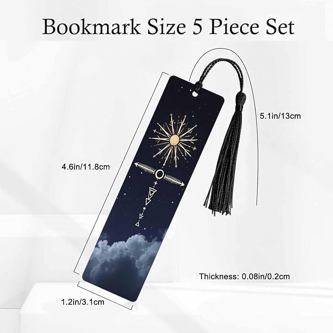 Galaxy Starry Bookmarks 5 Pcs Space Cloud Sky Wooden Bookmark with Tassels for Reading Book Lovers Gift Office School Readers Teacher