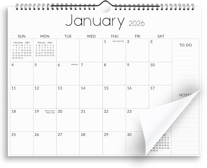 SKYDUE Wall Calendar 2026-2027, Jan 2026 to Jun 2027 18 Months 2026 Wall Calendar with Planner Stickers, 14.5" x 11", Black