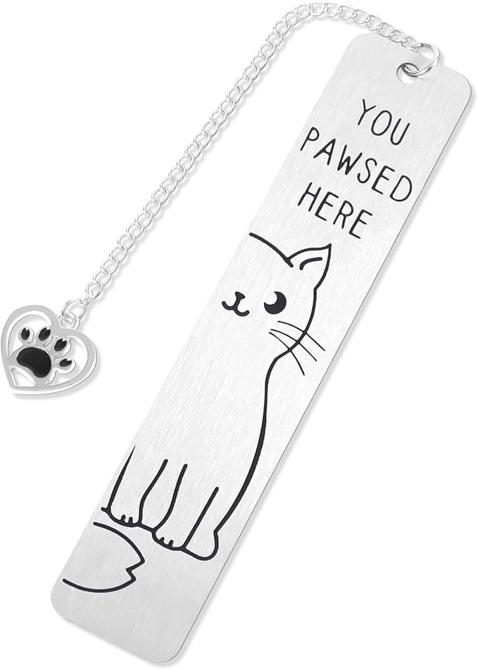 Cat Pendant Bookmark, Cute Cat Gifts Funny Silver Animal Metal Book Marks for Reading Women You Pawsed Here Kitten Bookmark Kitty Lovers Gift for Women Men Readers