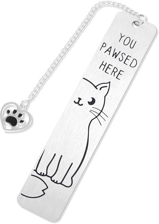 Cat Pendant Bookmark, Cute Cat Gifts Funny Silver Animal Metal Book Marks for Reading Women You Pawsed Here Kitten Bookmark Kitty Lovers Gift for Women Men Readers
