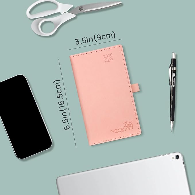 POPRUN Pocket Planner 2026-2027 (Slim Size 3.5'' x 6.5'') Academic Purse Calendar (July 2026 - June 2027) with Hourly Time Slots, 100GSM Thick Paper, Spiral Soft Cover - Black