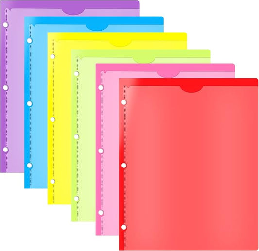 INFUN Heavy Duty Plastic Folders with Clear Front Pocket and Holes - 6 Pack,Assorted Colors Folder with 2 Pockets and 3 Holes for 3 Ring Binders,Folder with Card Slot for School,Office and Home