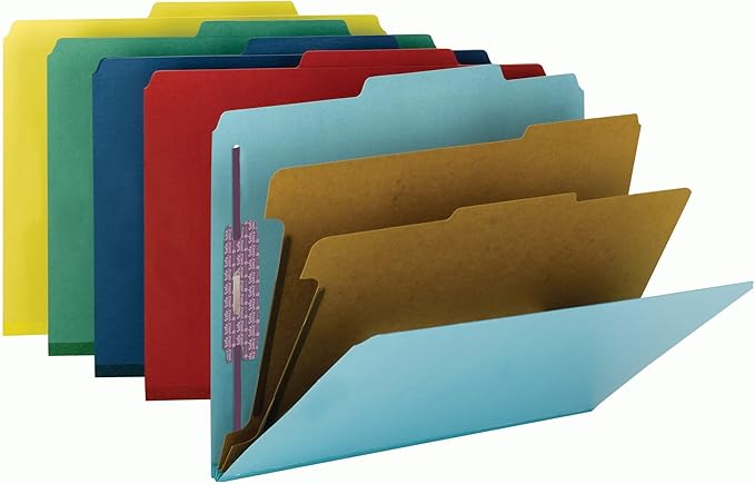 Smead PressGuard Classification File Folder with SafeSHIELD Fasteners, 2 Dividers, 2" Expansion, Letter Size, Yellow, 10 per Box (14203)
