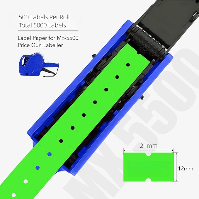 MX-5500 Price Labels, Adhesive Sticker Marker Label, 10 Rolls Sticky Paper Labels for Price and Date Guns,1 Line 5000 Labels, 1 Ink Roll Included, Blue