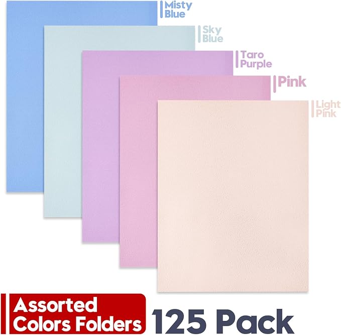 125 Pack Bulk Two Pocket Folders, Letter Size 8.5" x 11" Paper Folders with Business Card Slot, Assorted 5 Colors, Heavy Duty for Office, Law Firms, Accounting & Business Use