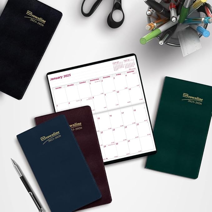 Brownline® 2026 Essential Monthly Two-Year Pocket Planner, January 2026 to December 2027, Stitched Binding, 6.5" x 3.5", Assorted Colors (CA24.AST-26)