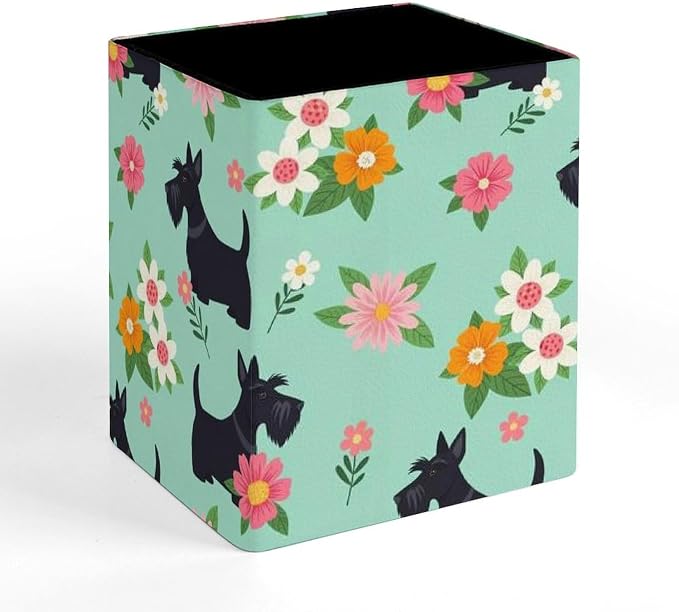 Men's Fashion Pencil Pen Holder Cup, Waterproof Office Supplies, Waterproof Multifunctional Office Supplies Black Scottie Dog Floral