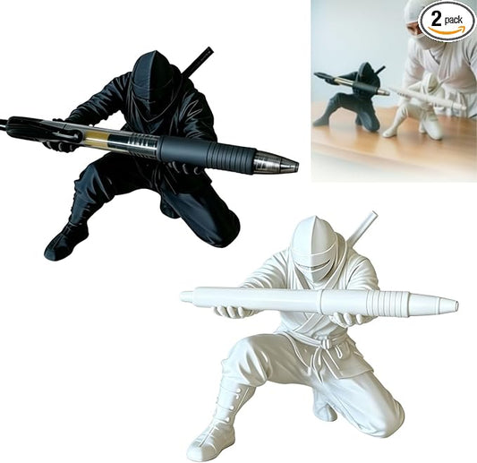 HUBAI Ninja Pen Holder For Desk,Ninja Warrior Pen Holder With Sword And Weapon Accessories,3D Printed samurai pen holder Creative Ninja Desk Organizer with Sword,Accessories (2, Black and White)