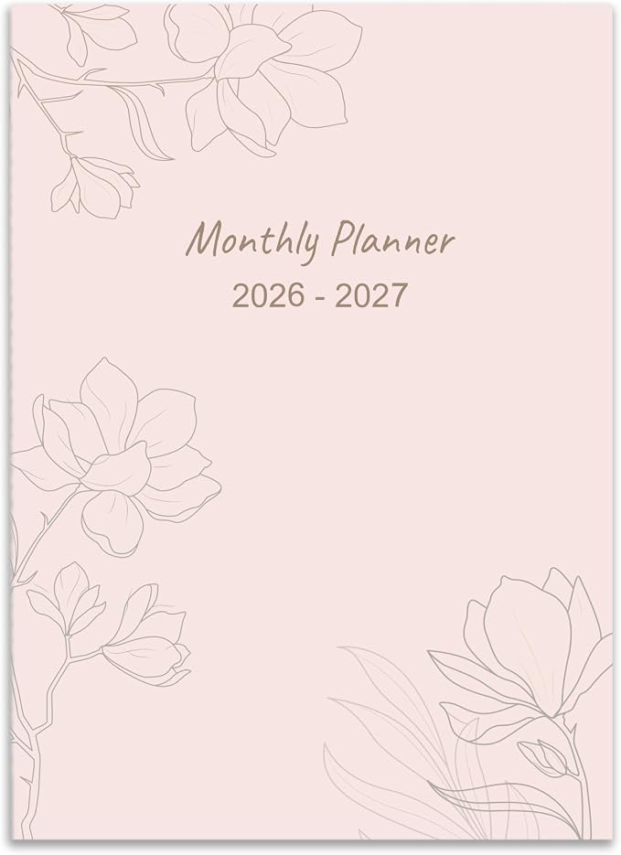2026-2027 Monthly Planner - Month Calendar from July 2026 - December 2027, Monthly Planner 2026-2027 Easy to Organize Your Daily Life, 5.8" x 8.25", Pink flower