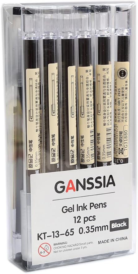 0.35mm Gel Ink pen Black Ink Extra-fine Gel Ink Pens Ballpoint pen Office School Stationery Supply Pack of 12 Pcs