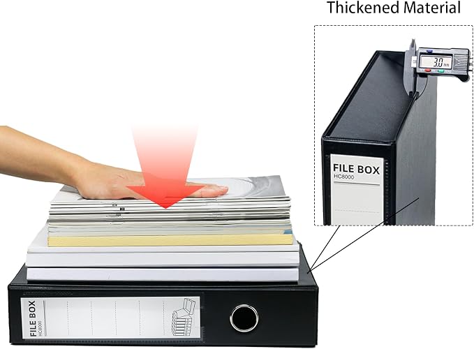 6 Pack Foldable A4 Box Files,Plastic Archive Folders,65mm Spine, Document Box for Office（Black）