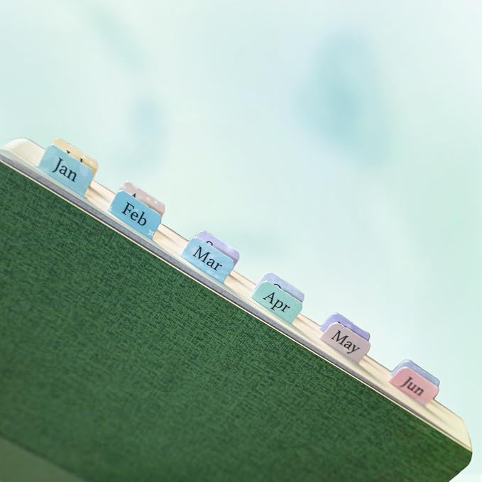 Mini Monthly Tabs for Planners - Stay Organized with Sticky Pastel Month Dividers & Labels, 24 Pre-printed Tabs and 12 Black Tabs for Planner, Notebooks and Journals - (Mini Size 0.98" x 0.7")