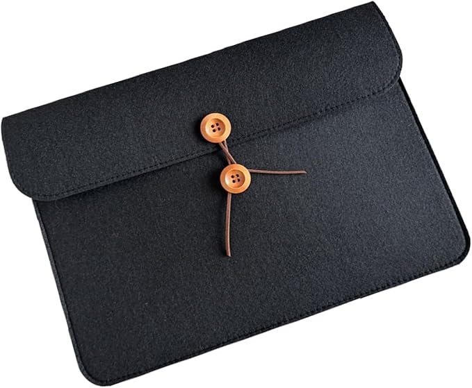 A4 Document Holder Felt File Folder Paper Portfolio Case Letter Envelope Folders with String Tie Closure (2, Black&Gray)