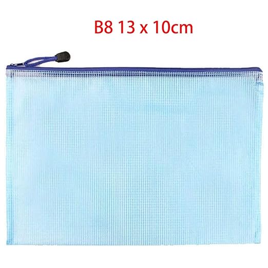 Unifizz B8 Plastic Wallets Folder, Zip Lock Bags Waterproof Clear Mesh Zipper Pouch Document Bag Office School Storage Pouches for Business Receipts Organization, 13 x 10cm, Blue, 1pcs