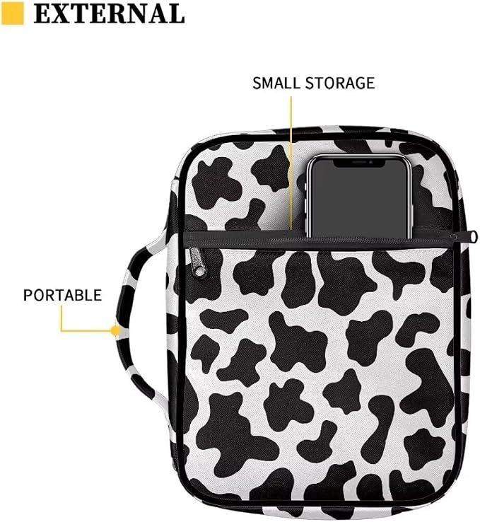 Coldinair Cow Print Bible Covers for Men Women Kids,Carrying Book Bible Case Church Bag Bible Protective with Handle and Zippered Pocket