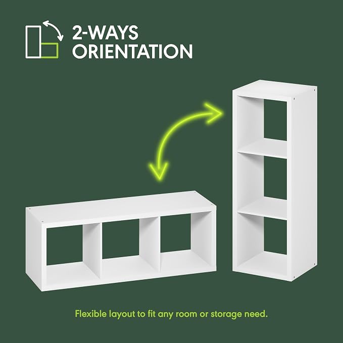 Furinno Cubicle Book Shelf, 3-Cube Bookshelf, Extra Thick Frame Horizontally & Vertically Reversible Bookcase with Open Back, 14.6" x 16" x 44", for Living Room, Bedroom, Home Office, Sage Green