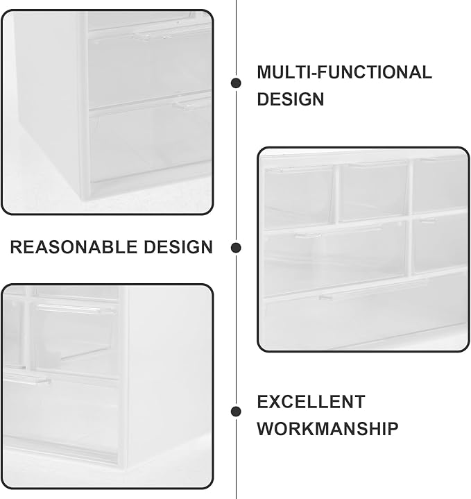 VILLCASE Six-Grid Desktop Storage Box 7.12X4.72X3.93In Clear Plastic Organizer Drawer Multi-Functional Makeup Jewelry Office Supplies Holder for Bathroom Bedroom