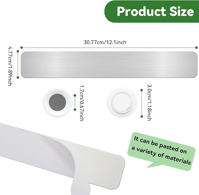 ZDZBLX Magnetic Board 2-Pack, Frameless Memo Bulletin Board Bar for Wall | Adhesive Backing Metal Magnet Board Strips for Office, Home, Kitchen | Includes 7 Strong White Magnet | Metal Magnetic Strips