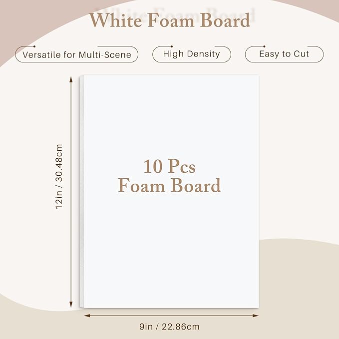 AUEAR, 10 Pack 9x12 White Foam Boards, Foam Core Poster Board for Display, Mounting, Print, Presentation and Projects, 1/8'' Thick