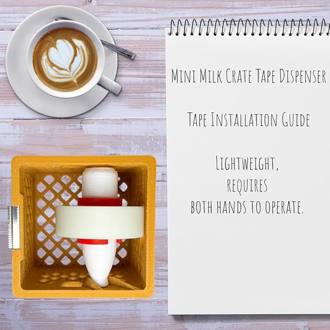 Mini Milk Crate Tape Dispenser - Cute Desk Accessories - Fun Office Supplies- Unique Unusual Desktop Organizer - Useful Novelty Practical Coworker Gag Gifts Vintage Decor Accents (Ochre Yellow)