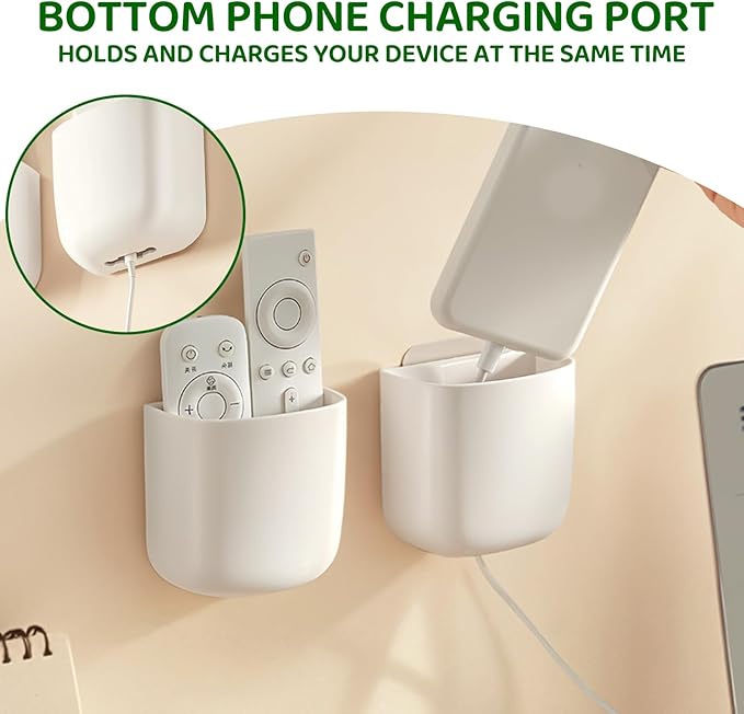 Wall Mount Remote Control Holder, Adhesive Phone Charging Holder, Universal TV Remote Organizer, Controller Storage Organizer Box for Phone, Bedroom, Living Room, Bedside, Office (S*2)