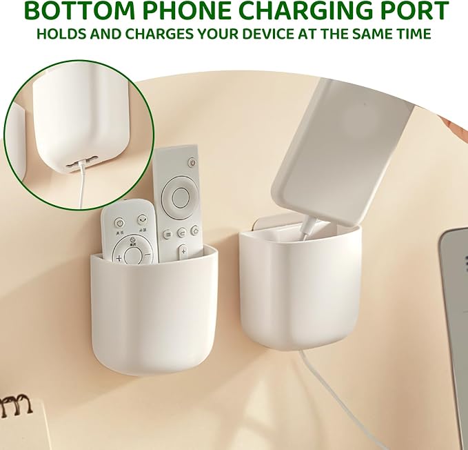 Wall Mount Remote Control Holder, Adhesive Phone Charging Holder, Universal TV Remote Organizer, Controller Storage Organizer Box for Phone, Bedroom, Living Room, Bedside, Office (S*2)