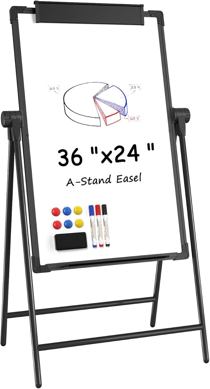 MaxGear Double-Sided Whiteboard with Stand, 36" x 24" Large Dry Erase Easel Board, Height Adjustable Aluminum Alloy Frame, Portable Stable A-Stand for Office & Classroom