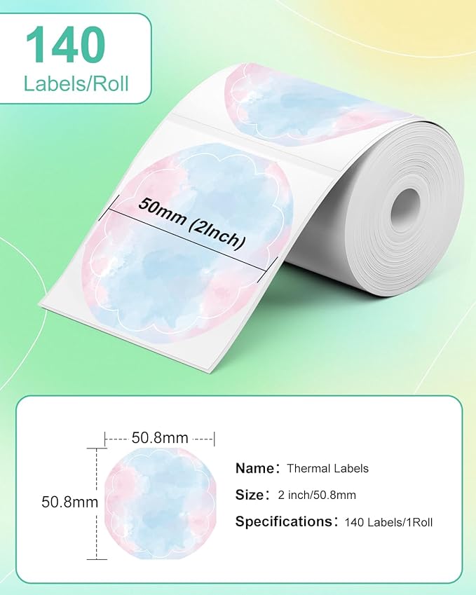 M110 Label Compatible with M100/M110/M120/M260/M220/M421/241BT/243BT, 1.96" x 1.96"(50x50 mm), Thermal Circle Gradient Color Paper for Logo/Gift Labels/Thank You Label/Small Business/,140 Labels/Roll