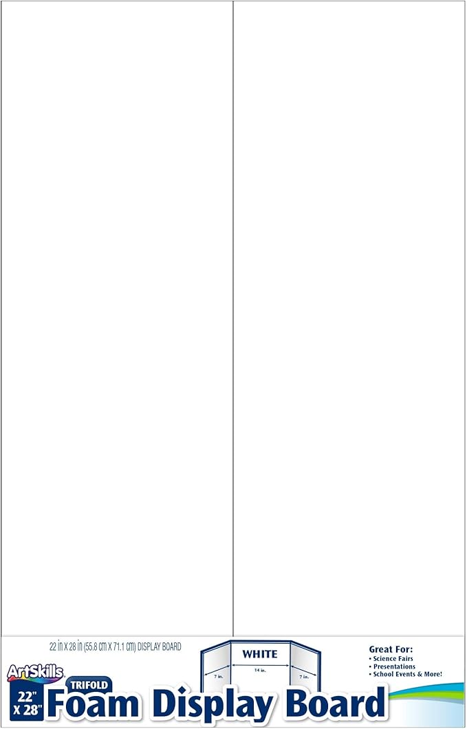 ArtSkills Tri-fold, 28" x 22" Trifold Foam Display Board, White, 28" W x 22" H, 5 Pack