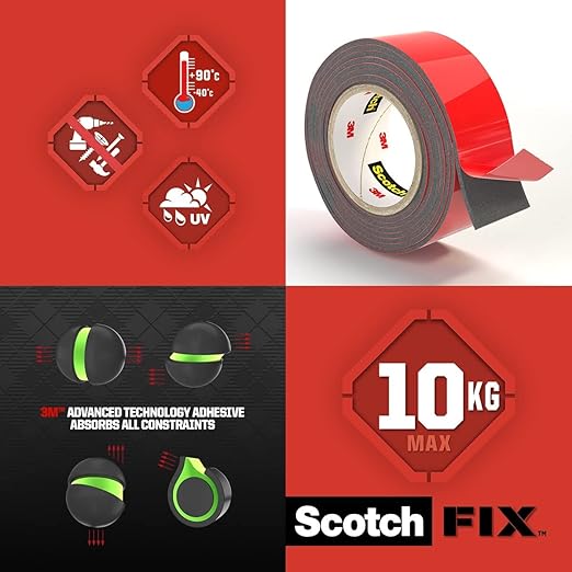 Scotch-Fix Double-Sided Extreme Exterior Mounting Tape - 1 Roll (19mm x 5m) - for Outdoor Extreme Use, Weather Resistant, Permanent Tape, 100% Adhesive, 3M Advanced Technology - Holds up to 13kg