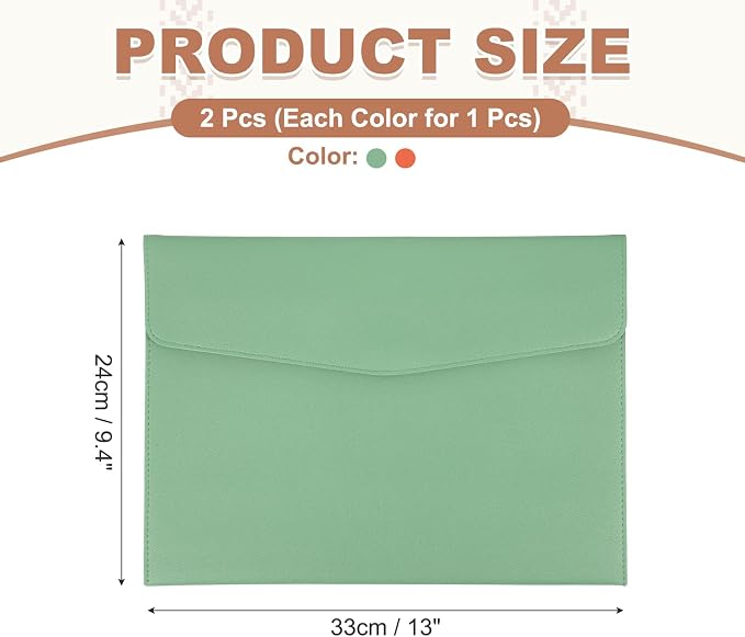 PATIKIL 2Pcs PU Leather A4 File Folder, Document Holder Envelope Waterproof Napa Texture Filing Organizer Portfolio Folder Case with Magnetic Snap Closure for Home Office, Green, Orange
