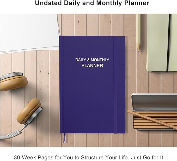 Daily & Monthly Planner for 2026 or Anytime - ADHD Planner Two Pages Per Day, Daily Planner Undated to Increase Focus, Eliminate Overwhelm, Achieve Your Biggest Goals, 5.8'' × 8.3'', Purple