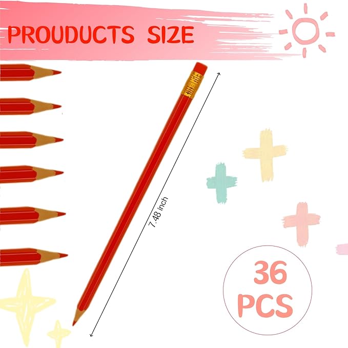 36 Pcs Erasable Checking Pencils, Pre-Sharpened, for Marking, Coloring, Tests, Grading, Office, School (Red)