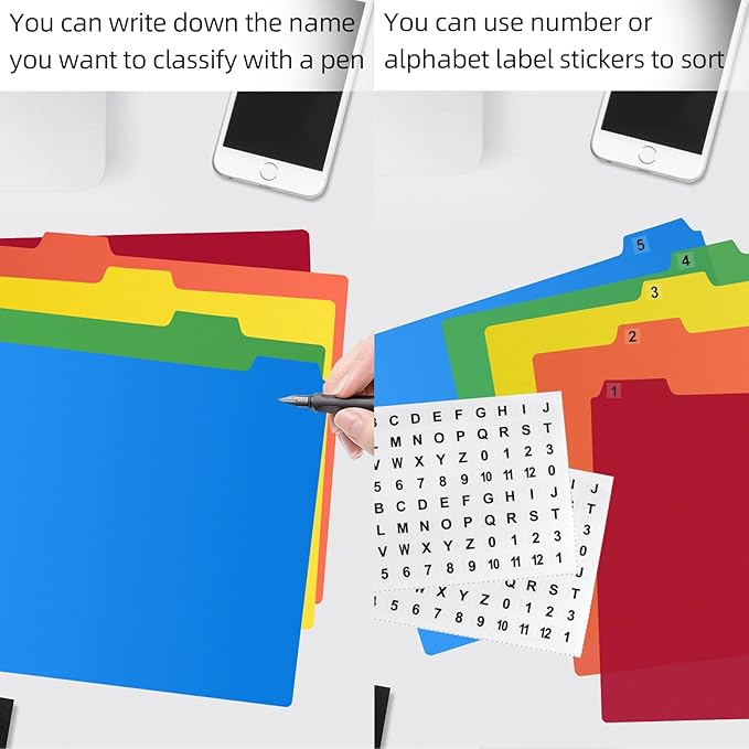 25 Pieces Alphabet File Dividers for File Cabinet A-Z File Guides Letter Size Top Tab File Guides Polypropylene Alphabet Labels with Tabs with Self Adhesive A-Z for Office Business Classroom