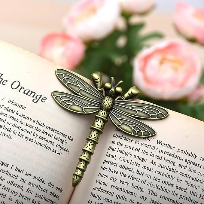 Vintage Book Page Holder Metal Dragonfly Book Clips Bookmark Free Your Hands Book Marker Clip Effortlessly Hold Open While Reading Writing Gift for Book Lovers, Writers