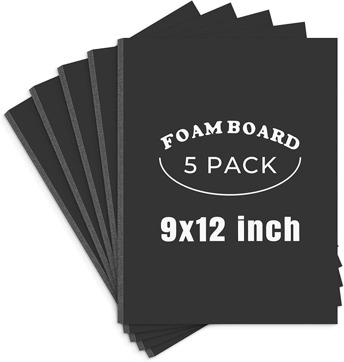 AUEAR, 5 Pack 9x12 Black Foam Boards, Foam Core Poster Board for Display, Mounting, Print, Presentation and Projects, 3/16'' Thick