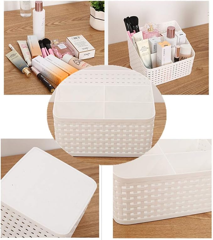 Plastic Desk Organizer, 5 Compartments Storage Organizer Utility Tote Caddy Holder Desktop Container Dividers for Home School Office Supplies (Grey)